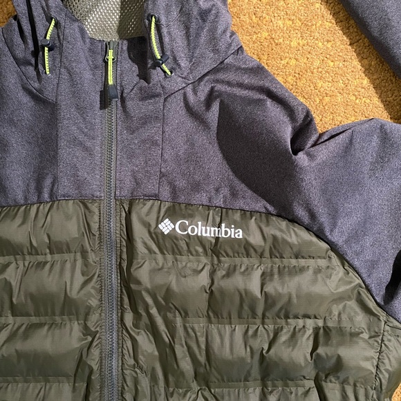 Green & Grey Columbia Hooded Pullover Puffer Insulated Quarter Zip Jacket - Picture 2 of 8